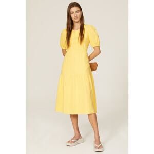 LOVE WHIT Yellow 100% Cotton Crewneck Short Sleeve Tie Back Dress Size Medium